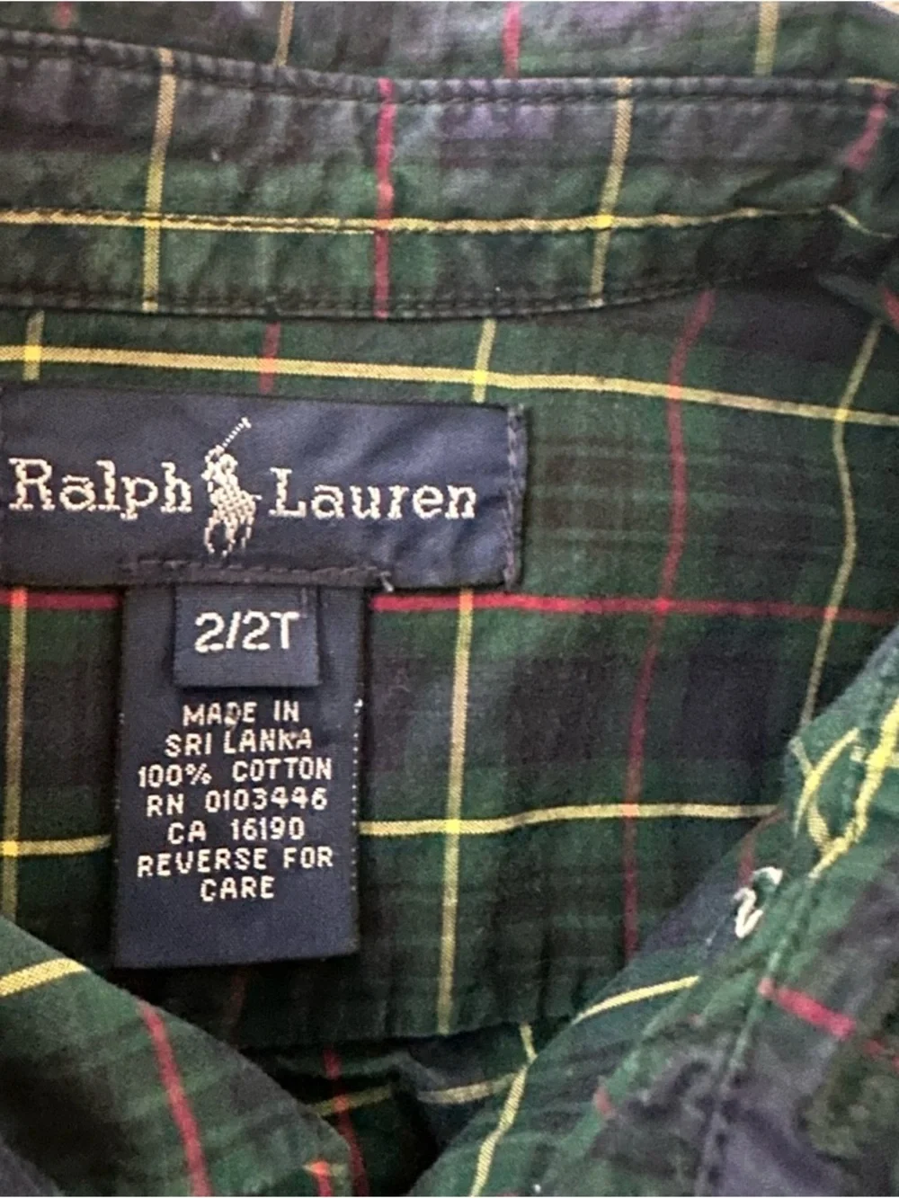 Ralph Lauren 2T Toddler Boy Navy Green Plaid Button-Down Shirt Holiday Christmas